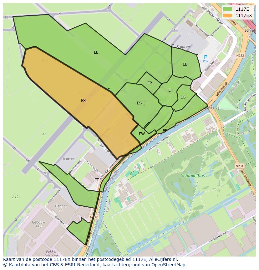 Afbeelding van het postcodegebied 1117 EX op de kaart.