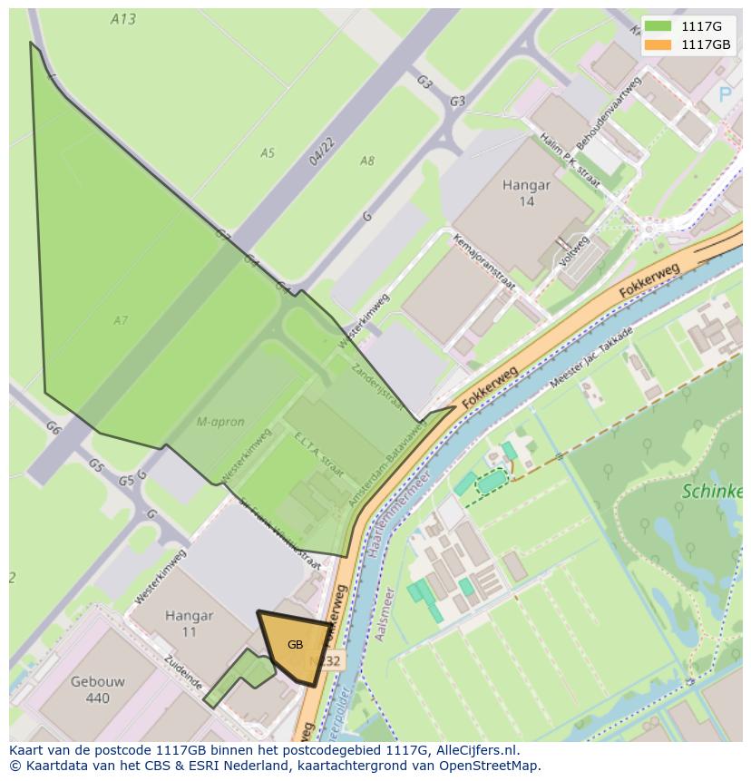 Afbeelding van het postcodegebied 1117 GB op de kaart.