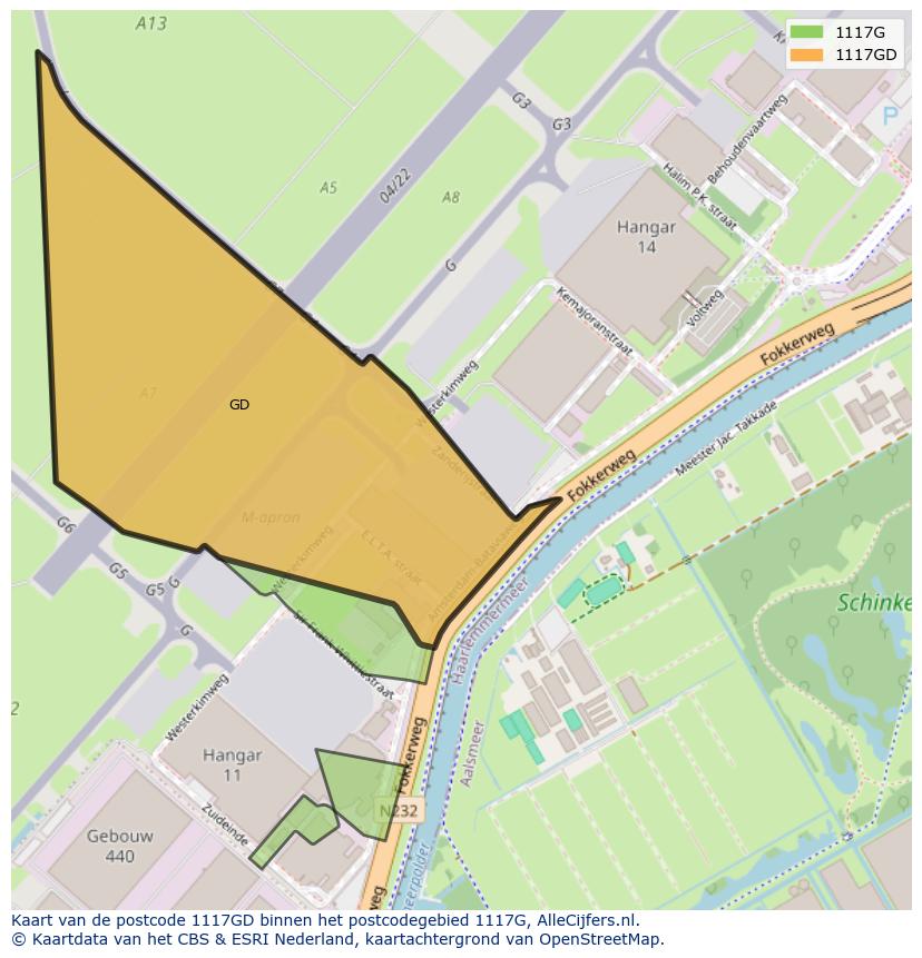 Afbeelding van het postcodegebied 1117 GD op de kaart.