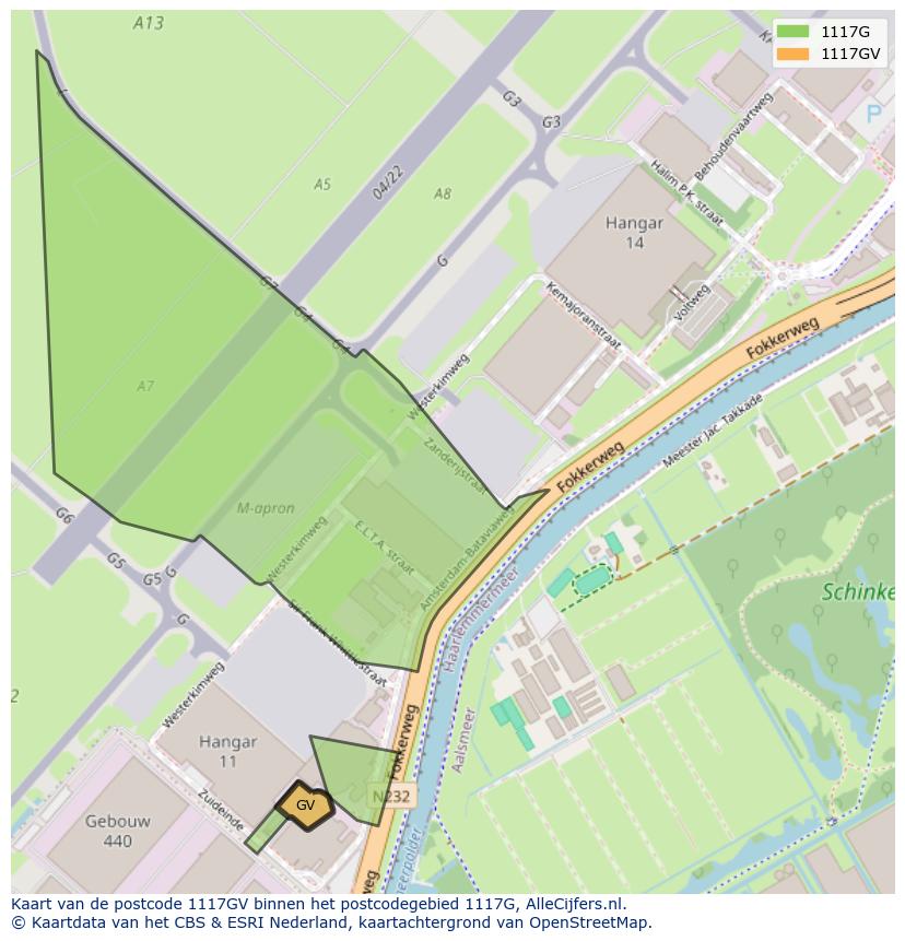 Afbeelding van het postcodegebied 1117 GV op de kaart.