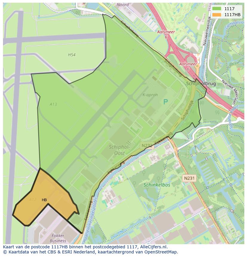 Afbeelding van het postcodegebied 1117 HB op de kaart.