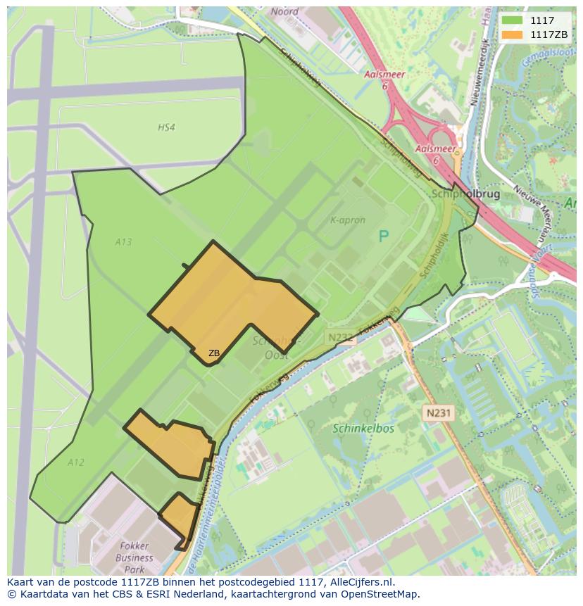 Afbeelding van het postcodegebied 1117 ZB op de kaart.