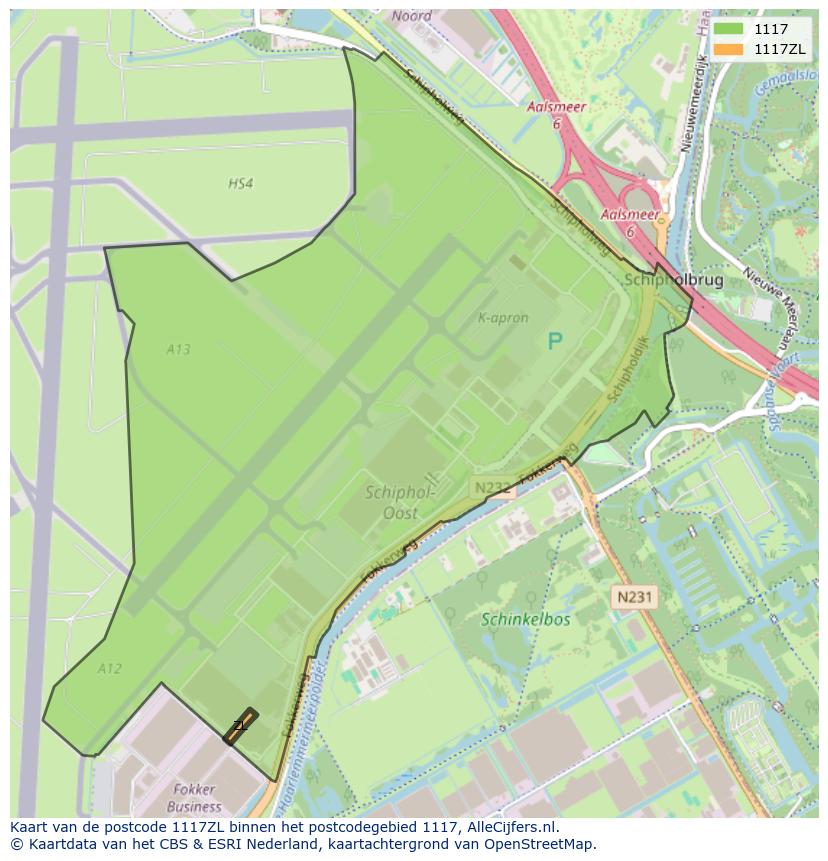 Afbeelding van het postcodegebied 1117 ZL op de kaart.
