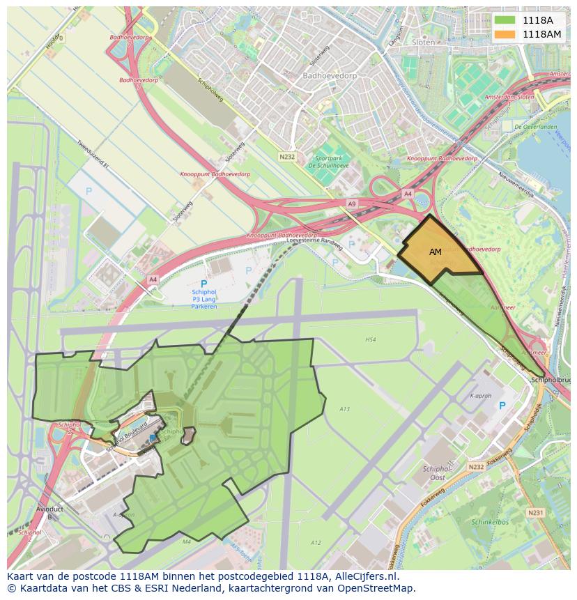 Afbeelding van het postcodegebied 1118 AM op de kaart.