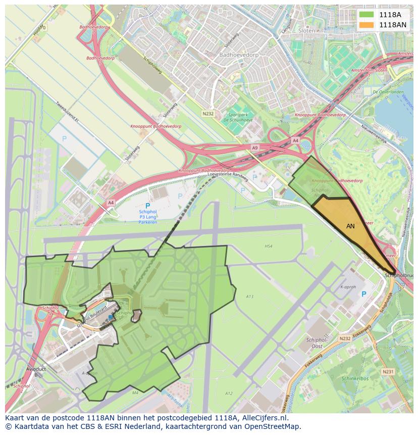 Afbeelding van het postcodegebied 1118 AN op de kaart.
