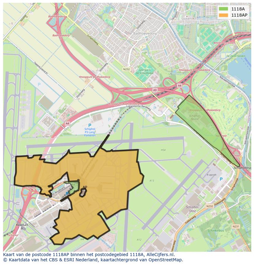 Afbeelding van het postcodegebied 1118 AP op de kaart.