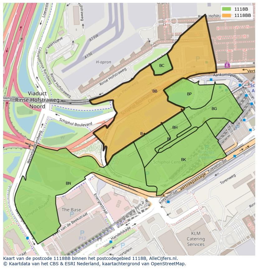 Afbeelding van het postcodegebied 1118 BB op de kaart.