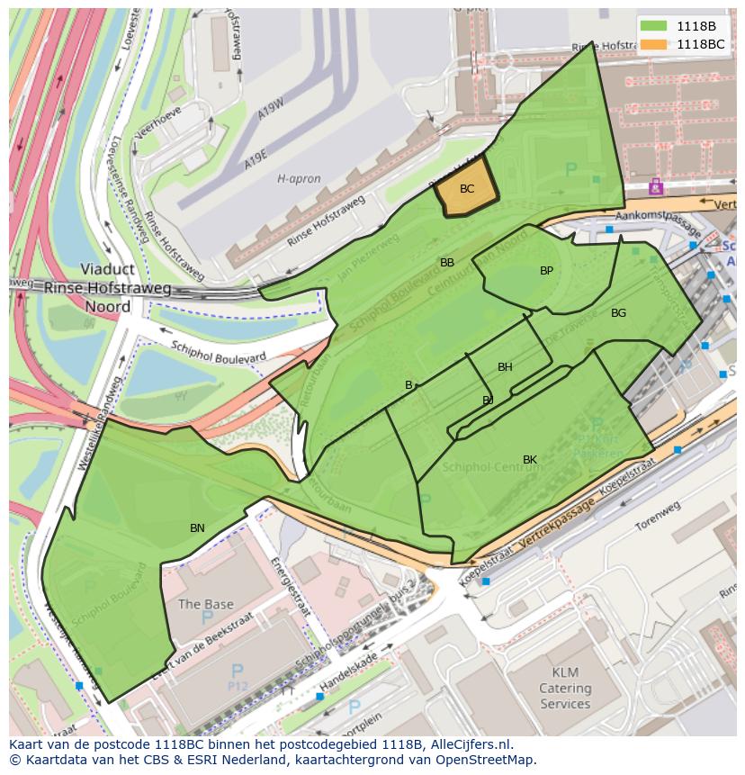 Afbeelding van het postcodegebied 1118 BC op de kaart.