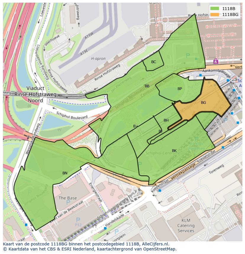 Afbeelding van het postcodegebied 1118 BG op de kaart.