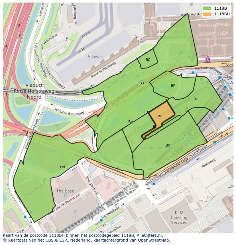 Afbeelding van het postcodegebied 1118 BH op de kaart.