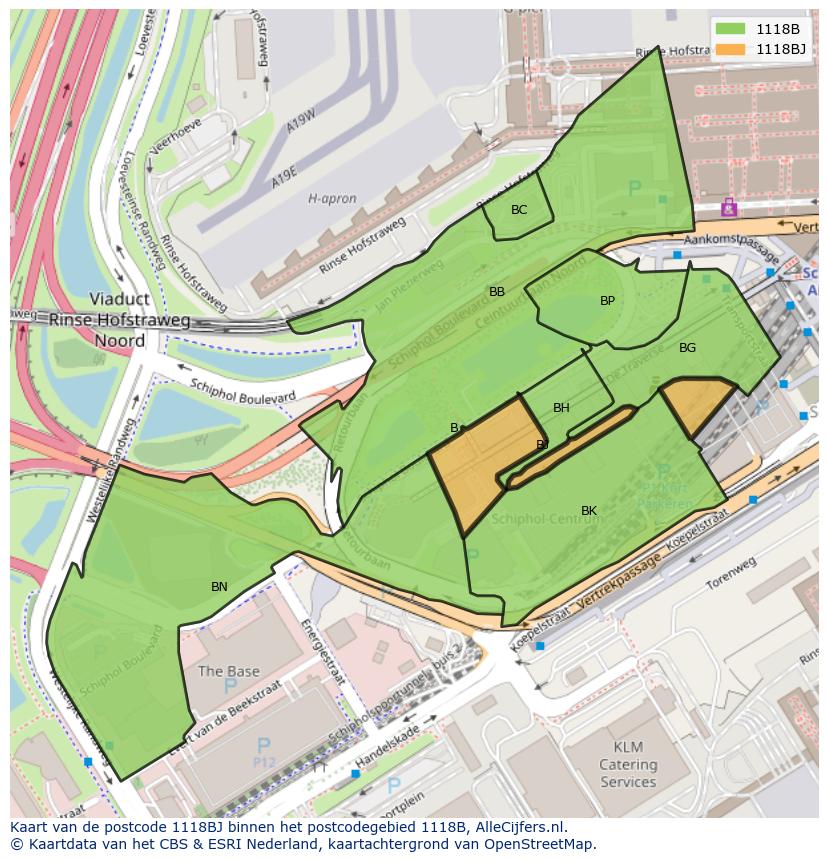 Afbeelding van het postcodegebied 1118 BJ op de kaart.