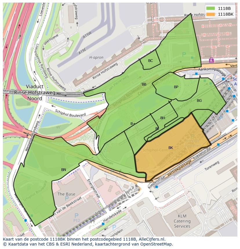 Afbeelding van het postcodegebied 1118 BK op de kaart.