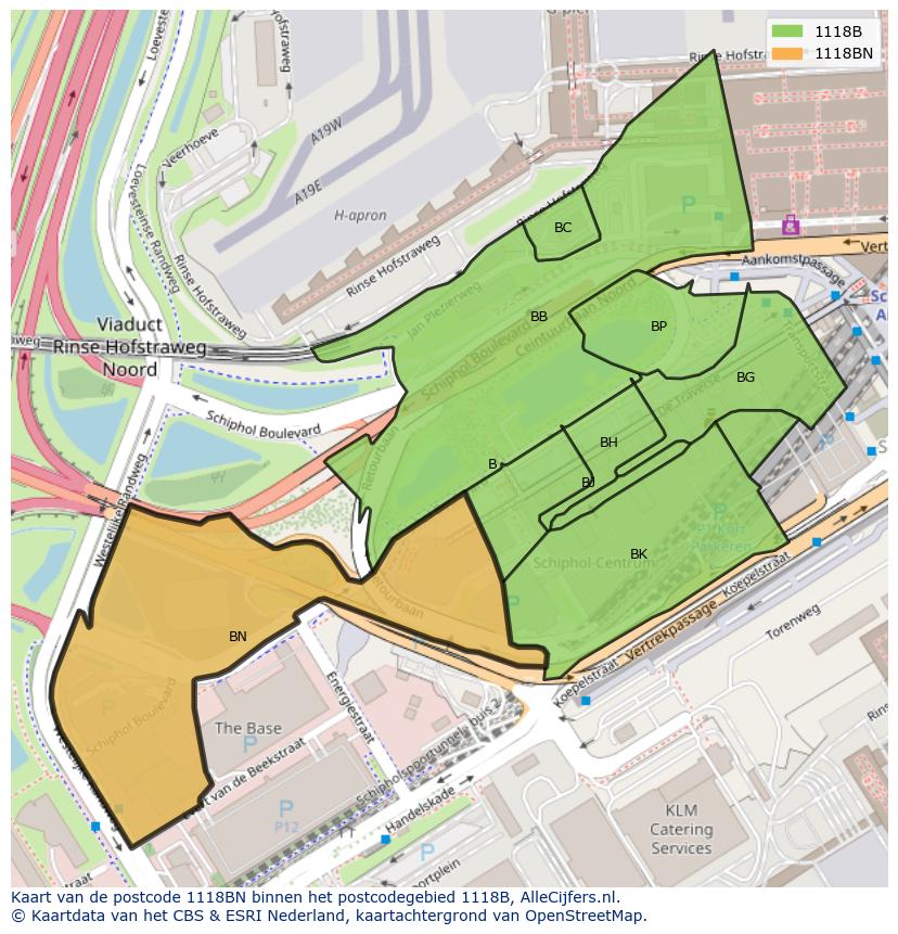 Afbeelding van het postcodegebied 1118 BN op de kaart.