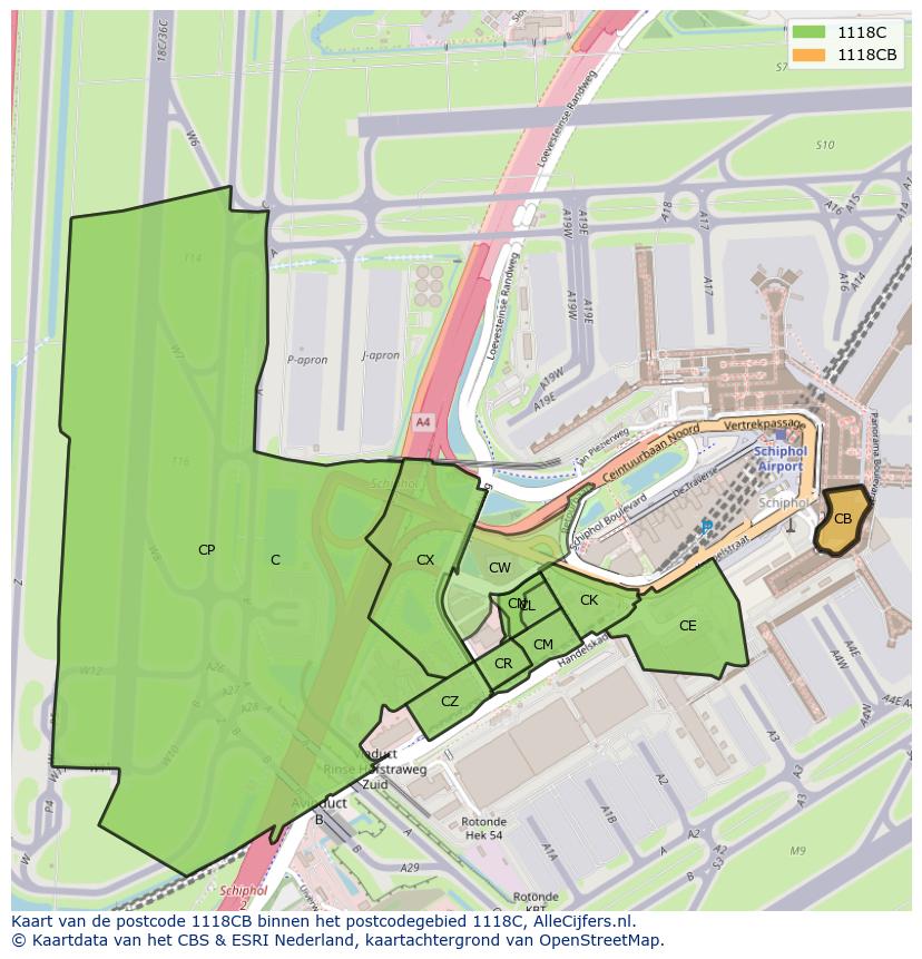 Afbeelding van het postcodegebied 1118 CB op de kaart.