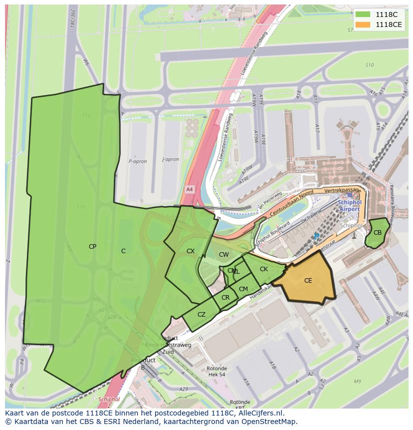 Afbeelding van het postcodegebied 1118 CE op de kaart.
