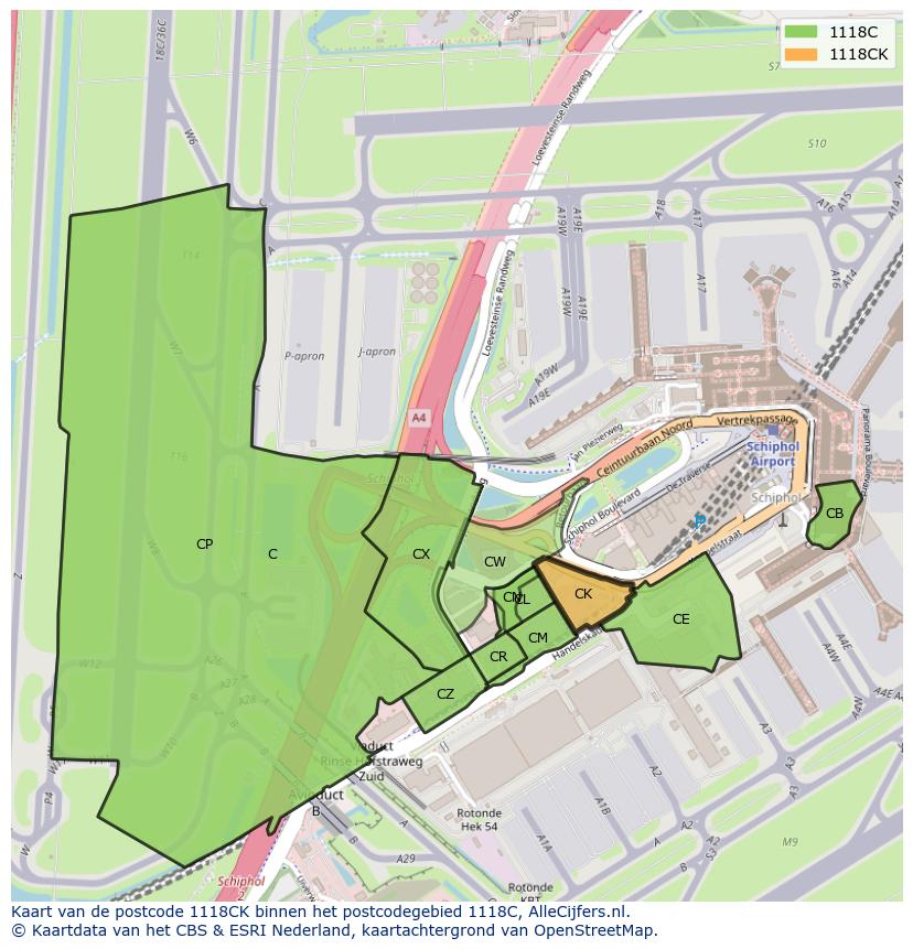 Afbeelding van het postcodegebied 1118 CK op de kaart.