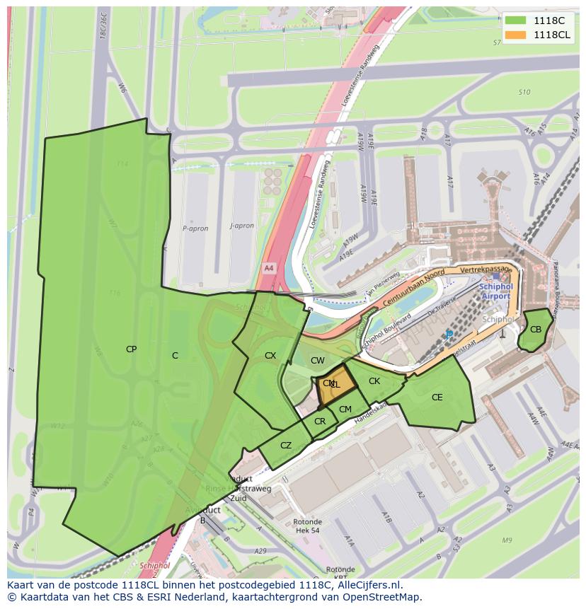 Afbeelding van het postcodegebied 1118 CL op de kaart.