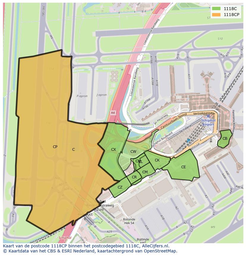 Afbeelding van het postcodegebied 1118 CP op de kaart.