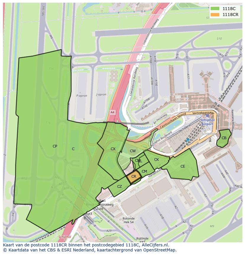 Afbeelding van het postcodegebied 1118 CR op de kaart.