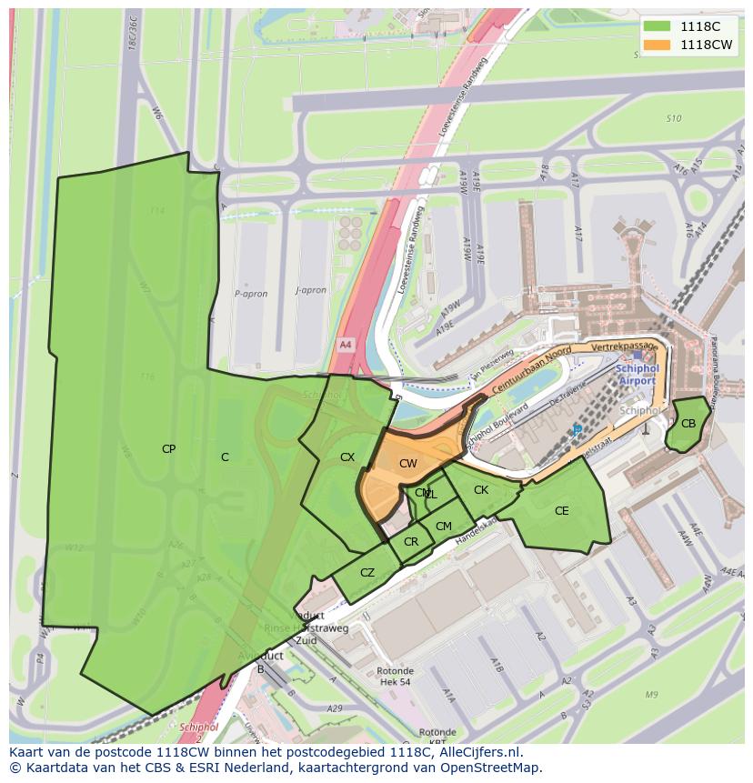 Afbeelding van het postcodegebied 1118 CW op de kaart.
