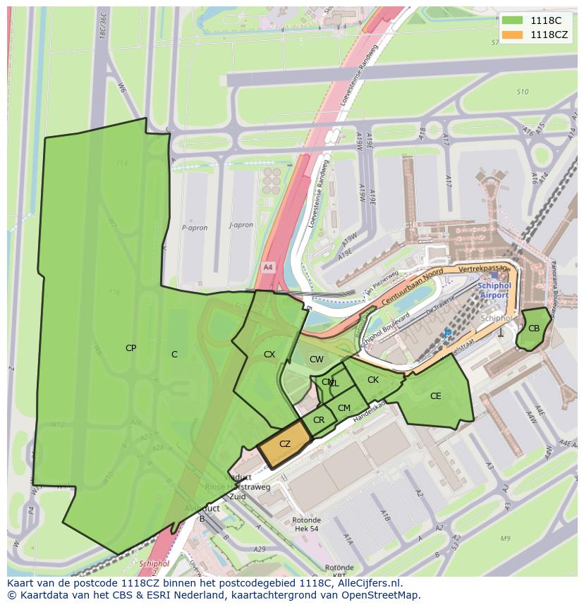 Afbeelding van het postcodegebied 1118 CZ op de kaart.