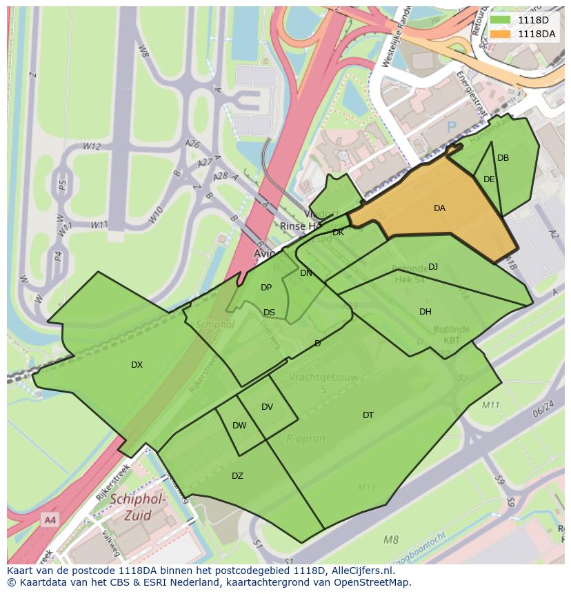 Afbeelding van het postcodegebied 1118 DA op de kaart.