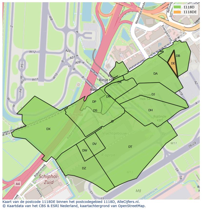 Afbeelding van het postcodegebied 1118 DE op de kaart.