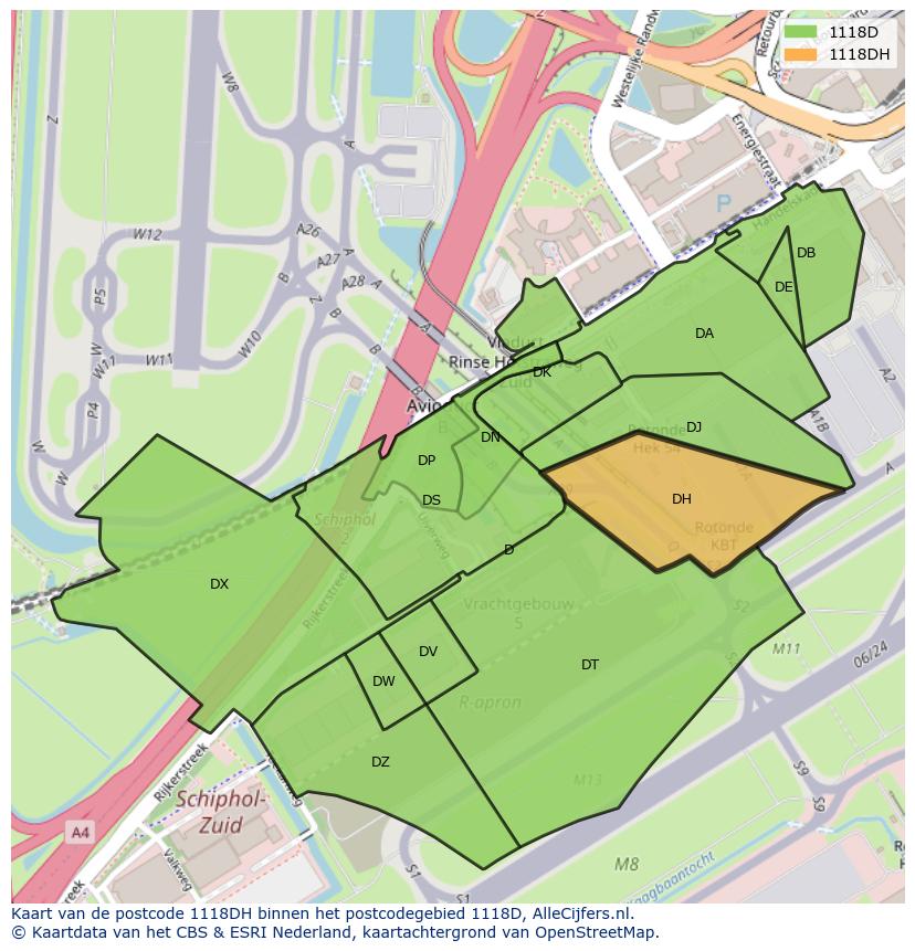 Afbeelding van het postcodegebied 1118 DH op de kaart.