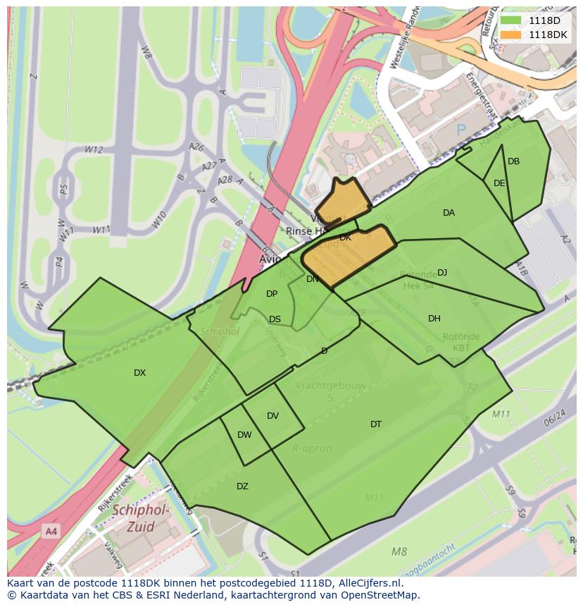 Afbeelding van het postcodegebied 1118 DK op de kaart.