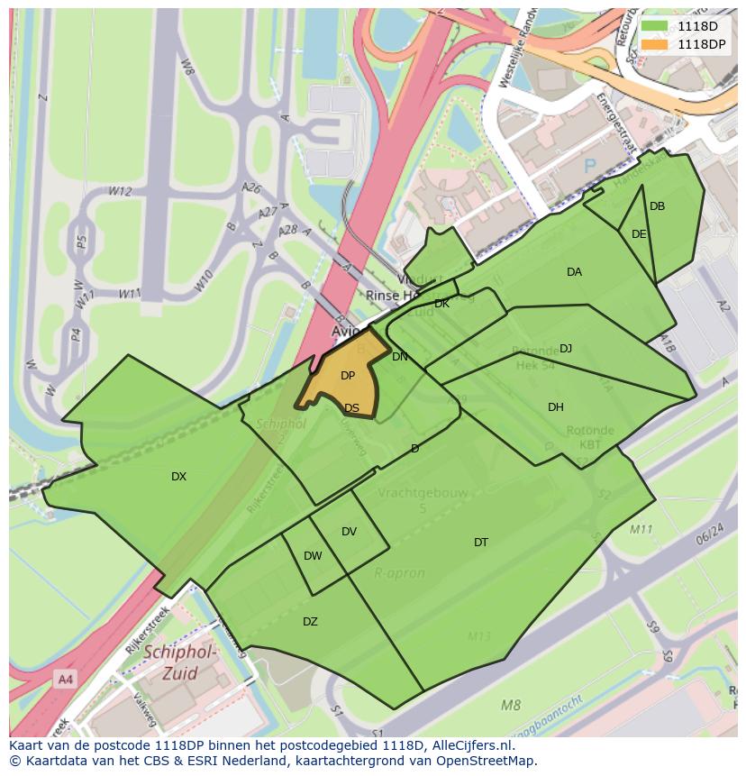 Afbeelding van het postcodegebied 1118 DP op de kaart.
