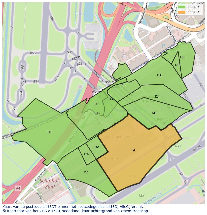 Afbeelding van het postcodegebied 1118 DT op de kaart.