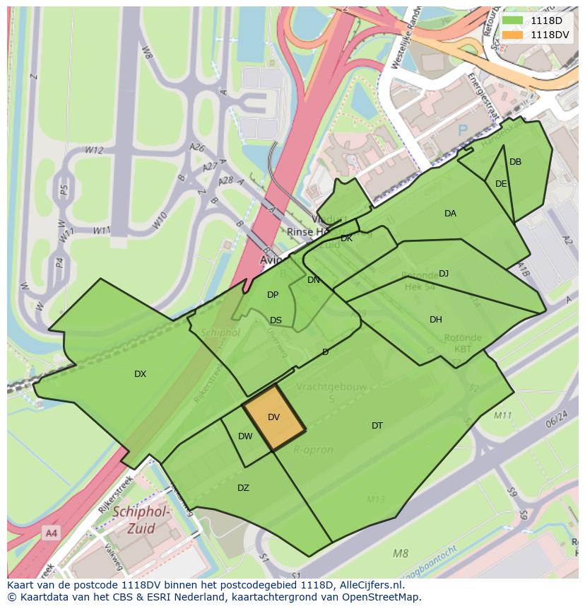 Afbeelding van het postcodegebied 1118 DV op de kaart.