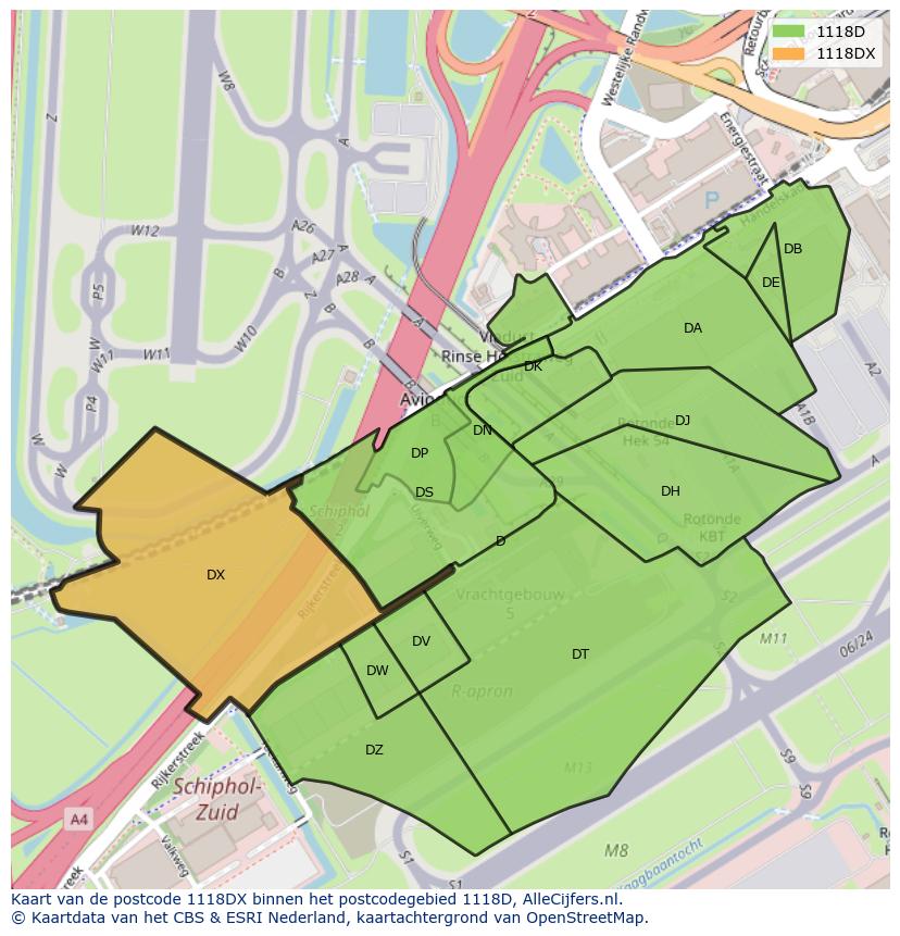 Afbeelding van het postcodegebied 1118 DX op de kaart.