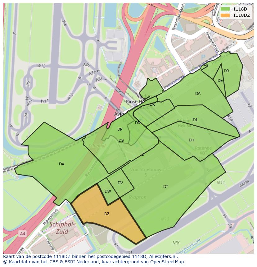 Afbeelding van het postcodegebied 1118 DZ op de kaart.