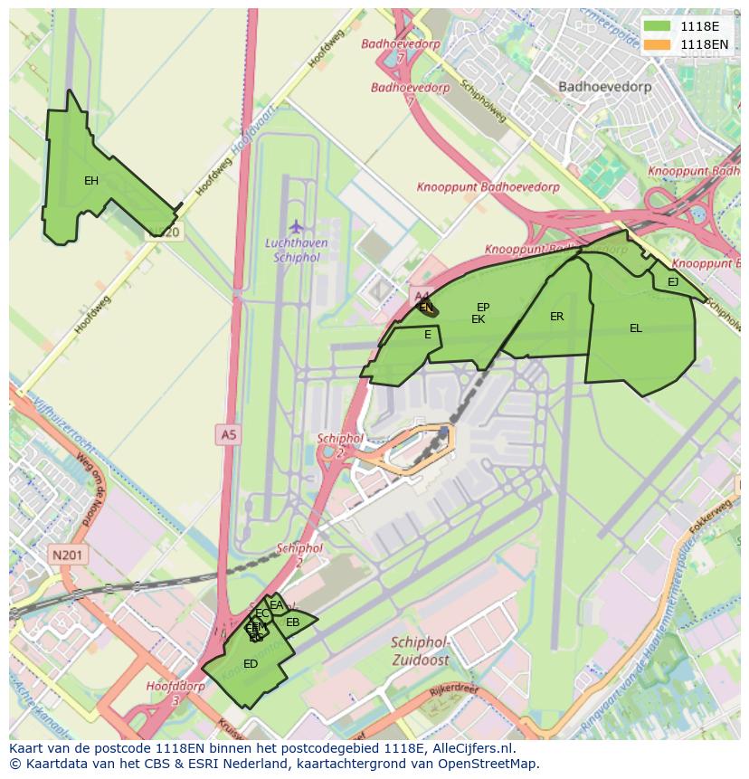 Afbeelding van het postcodegebied 1118 EN op de kaart.