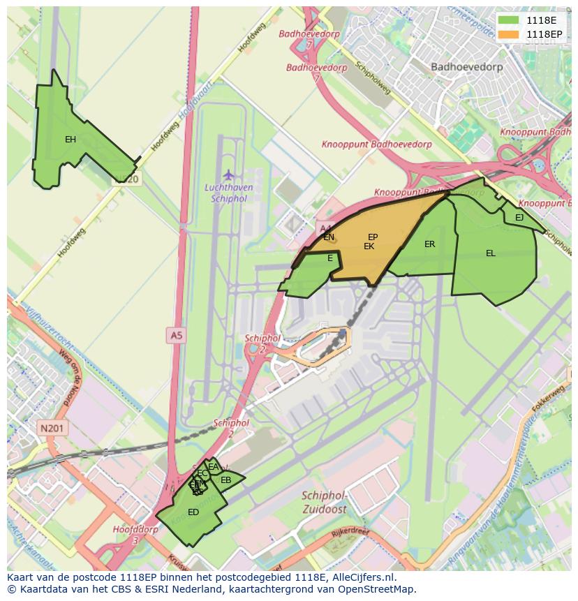Afbeelding van het postcodegebied 1118 EP op de kaart.