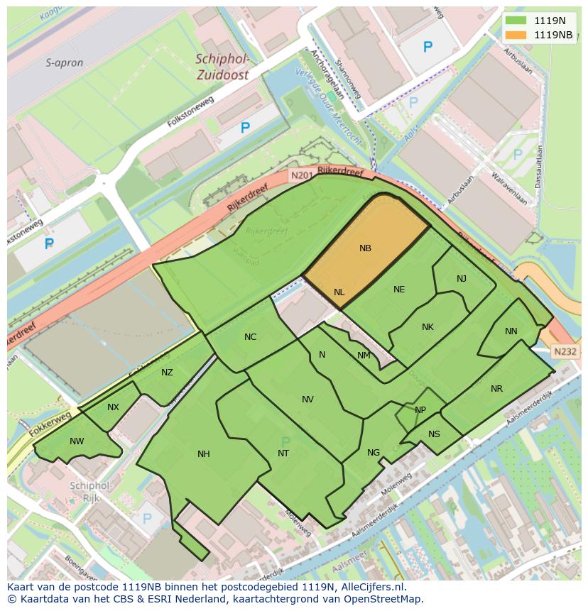 Afbeelding van het postcodegebied 1119 NB op de kaart.