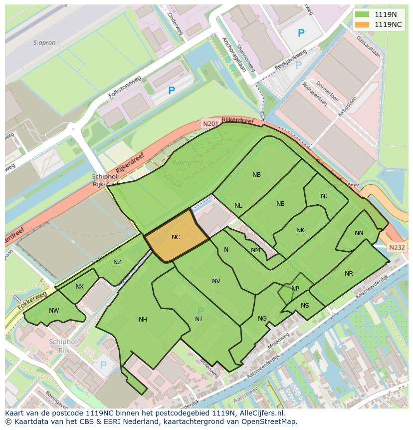 Afbeelding van het postcodegebied 1119 NC op de kaart.