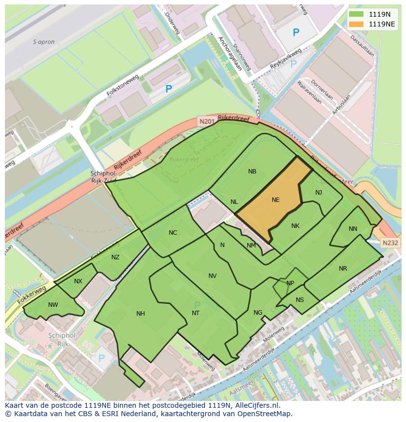 Afbeelding van het postcodegebied 1119 NE op de kaart.