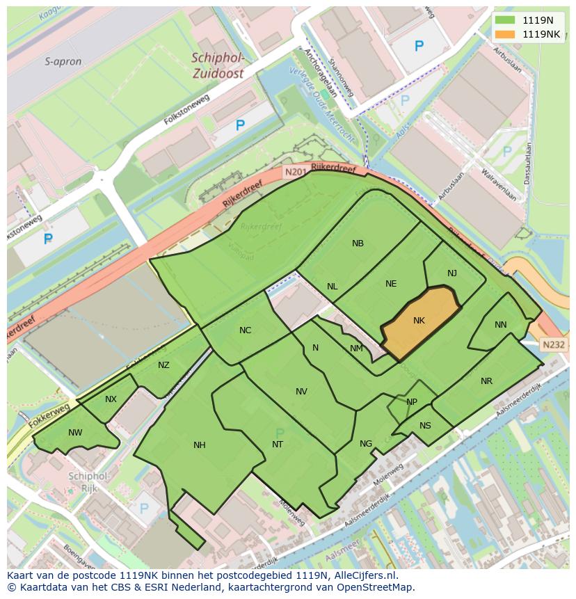 Afbeelding van het postcodegebied 1119 NK op de kaart.