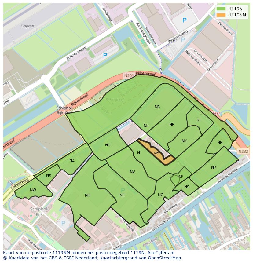 Afbeelding van het postcodegebied 1119 NM op de kaart.