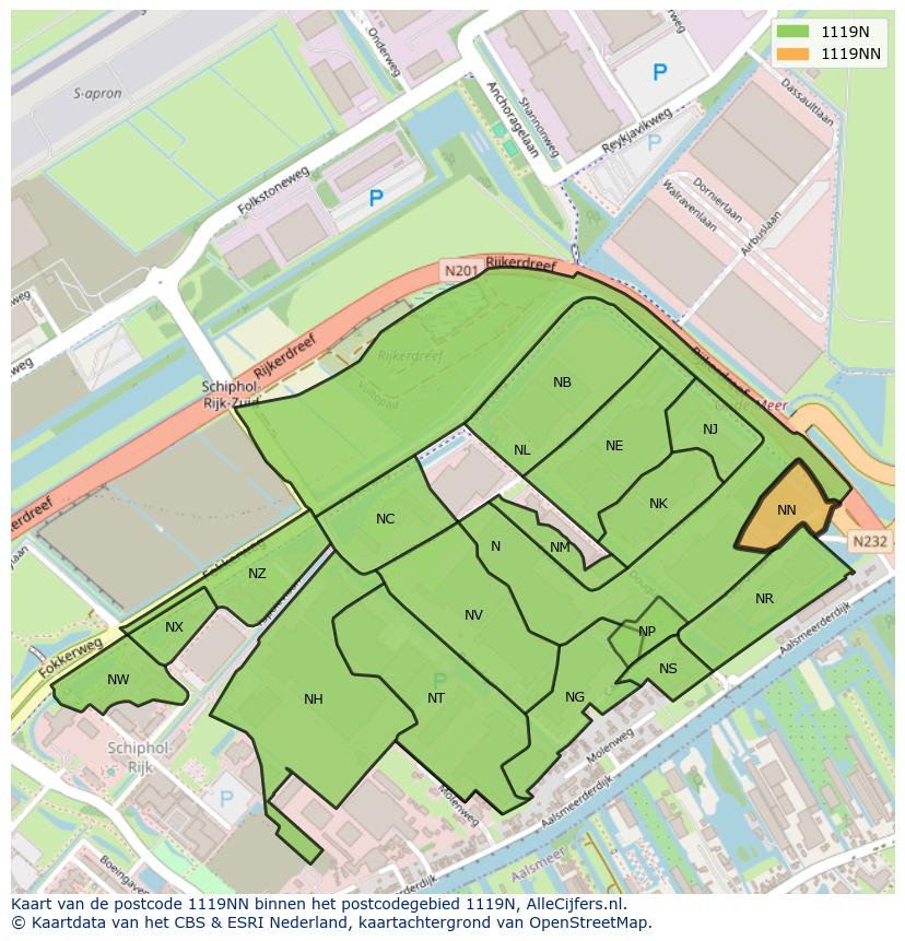 Afbeelding van het postcodegebied 1119 NN op de kaart.