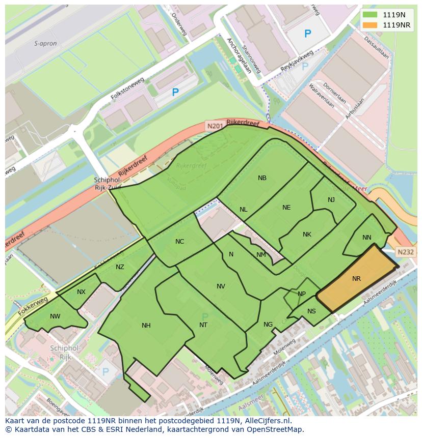 Afbeelding van het postcodegebied 1119 NR op de kaart.