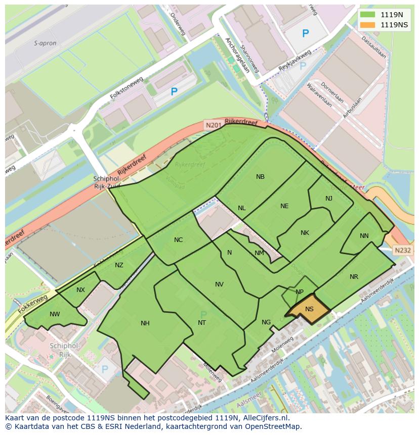 Afbeelding van het postcodegebied 1119 NS op de kaart.