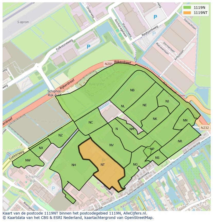 Afbeelding van het postcodegebied 1119 NT op de kaart.