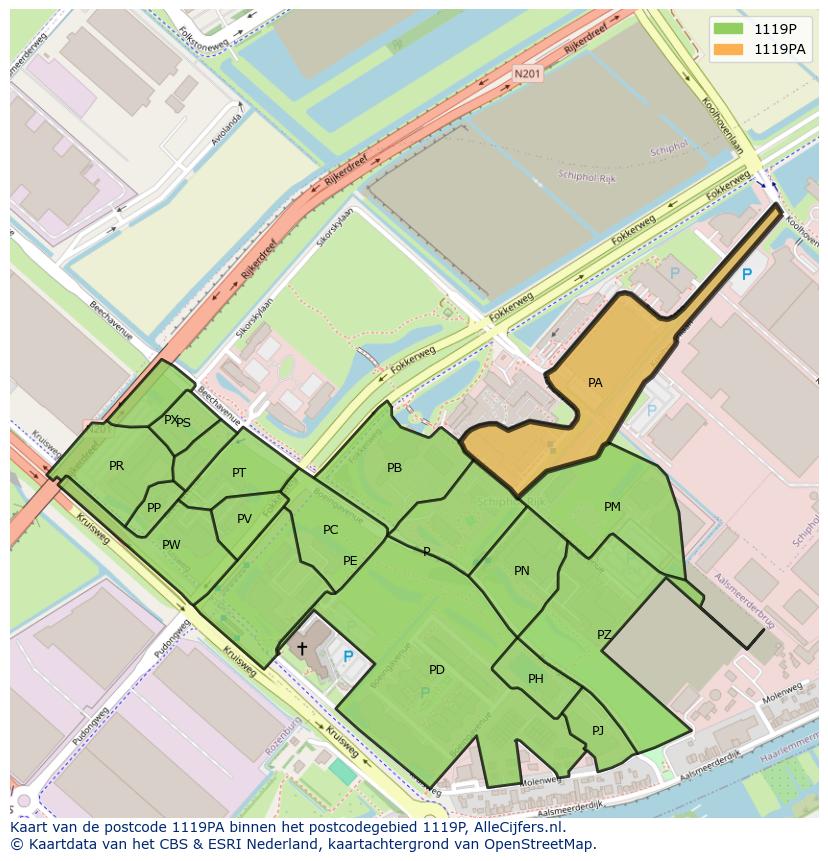 Afbeelding van het postcodegebied 1119 PA op de kaart.