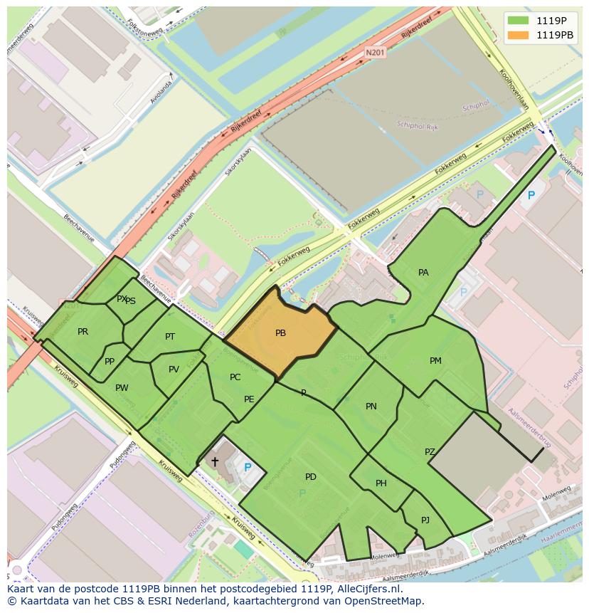 Afbeelding van het postcodegebied 1119 PB op de kaart.