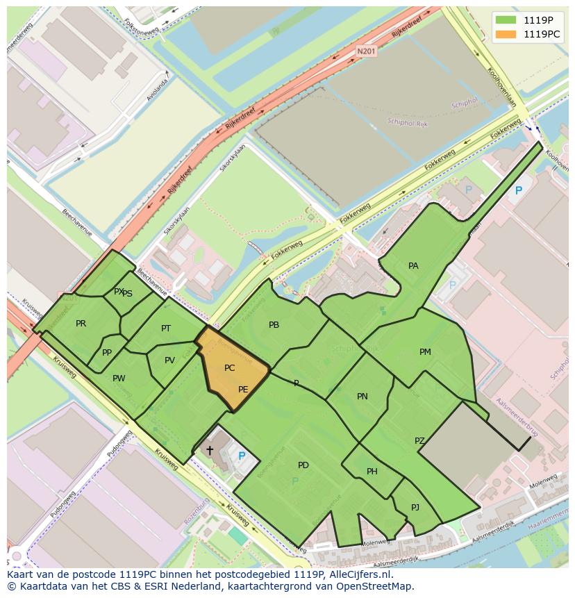 Afbeelding van het postcodegebied 1119 PC op de kaart.