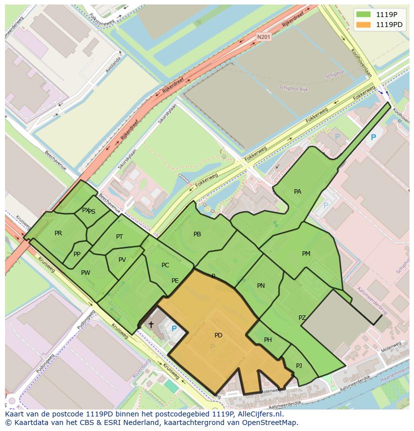 Afbeelding van het postcodegebied 1119 PD op de kaart.