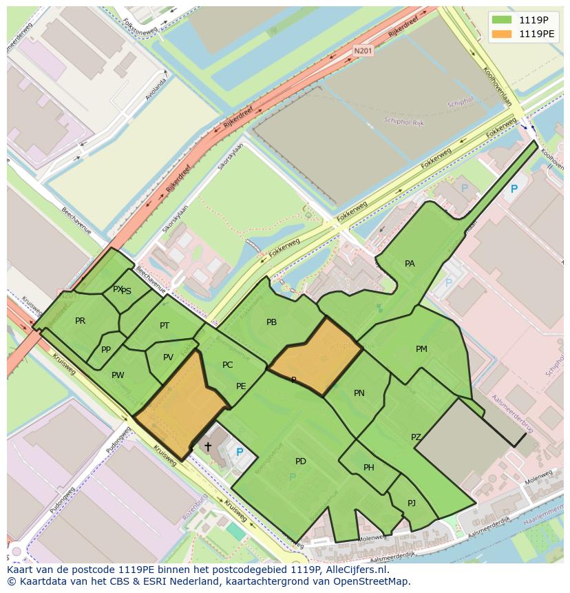 Afbeelding van het postcodegebied 1119 PE op de kaart.